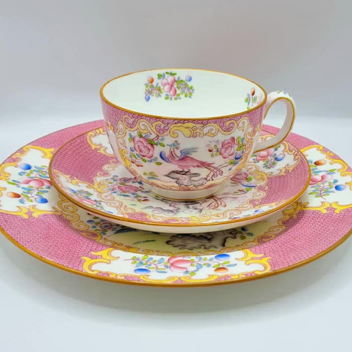Minton Pink Cockatrice Teacup Saucer and Plate , Made in England